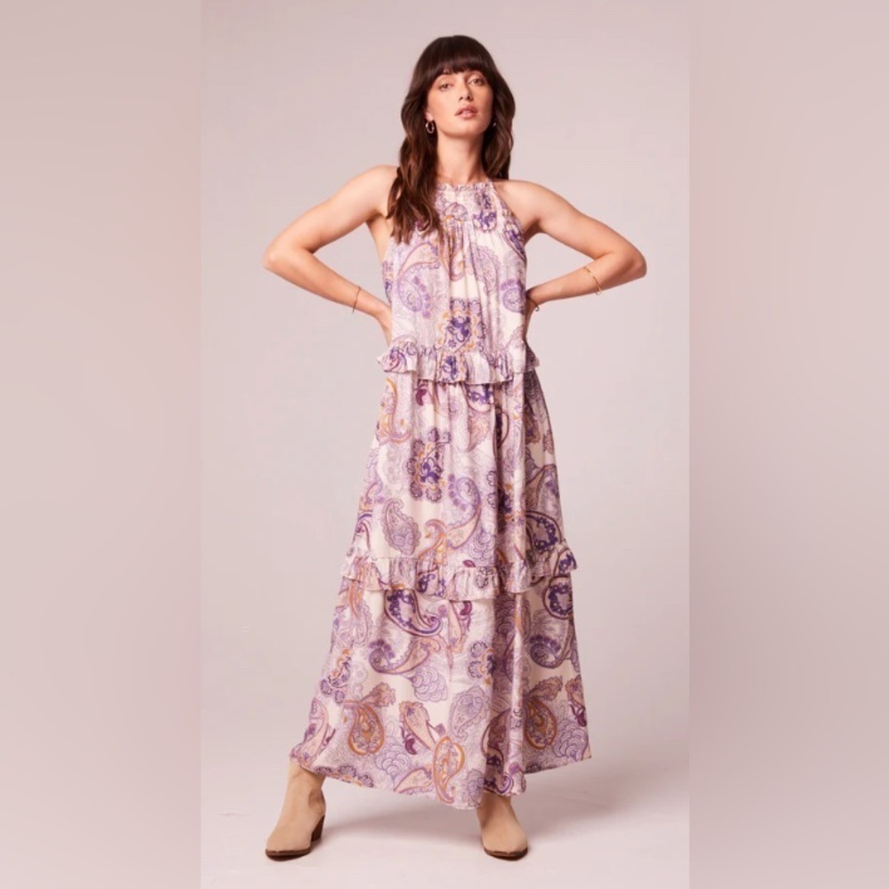 NWT Band of the Free Gypsy Flowy Purple Lightweight Paisley Tiered Maxi Dress M - Picture 2 of 13